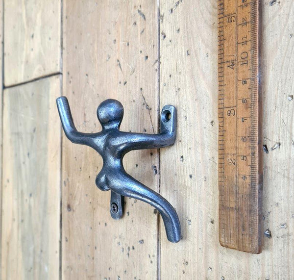 Coat Hook CLIMBING MAN Cast Antique Iron 100mm (1 Pair)