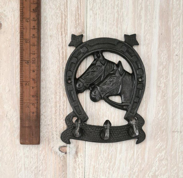 Coat Hook HORSESHOE 3 Hooks Cast Antique Iron 100mm x 140mm High