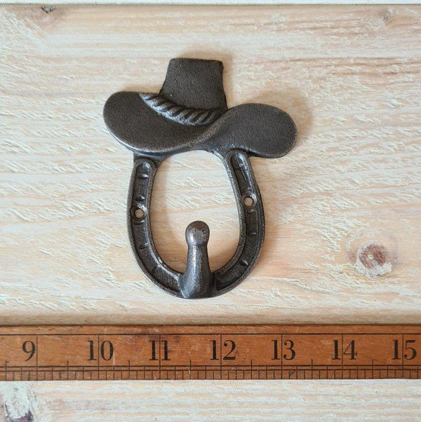Coat Hook Single HORSESHOE COWBOY HAT Ant Iron 100mm (E324)