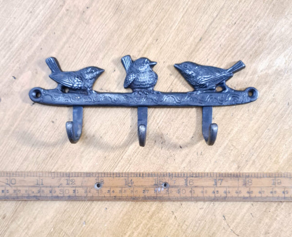 Coat Hook 3 BIRDS 3 Hooks Cast Antique Iron 200 x 80mm