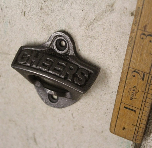 Bottle Opener Wall Mounted CHEERS Small Cast Antique Iron