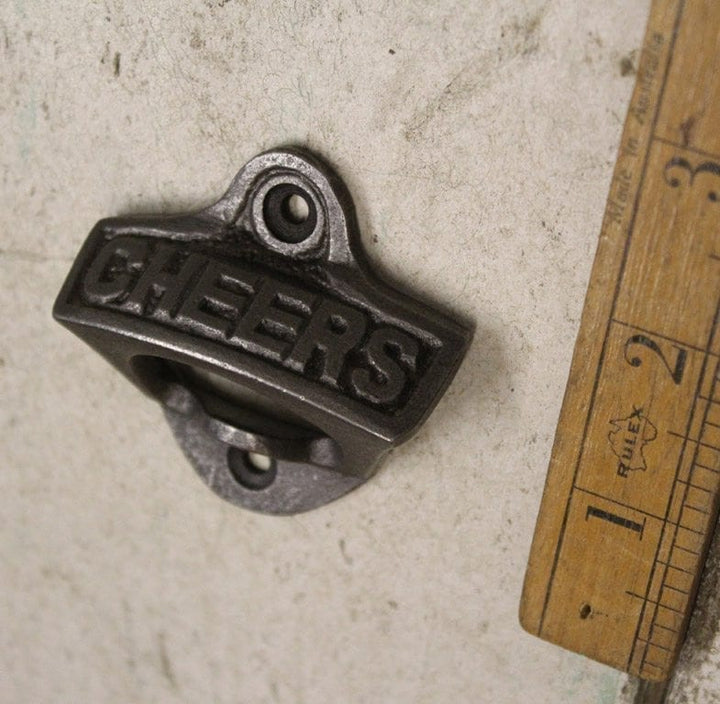 Bottle Opener Wall Mounted CHEERS Small Cast Antique Iron