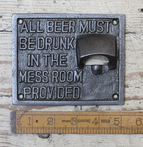 Bottle Opener Plaque Wall Mounted FULLERS MESS ROOM 100mm x 125mm