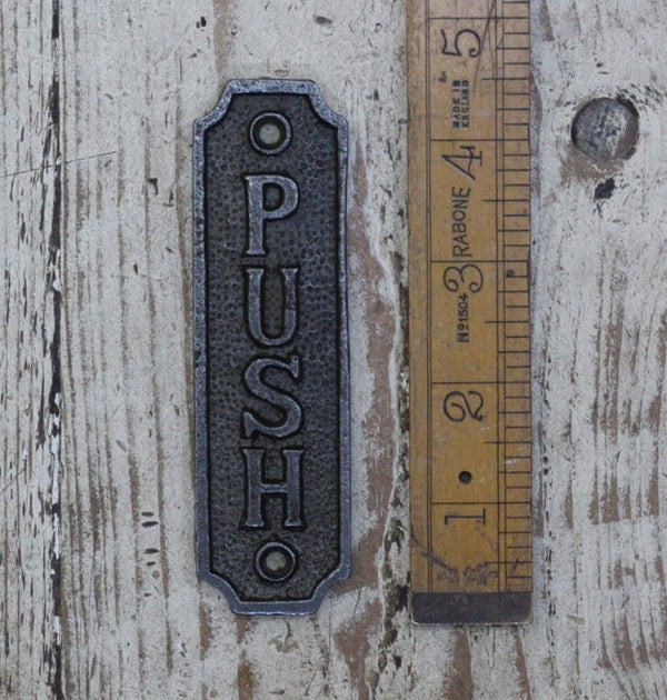 Plaque PUSH Vertical Cast Antique Iron 112mm x 33mm