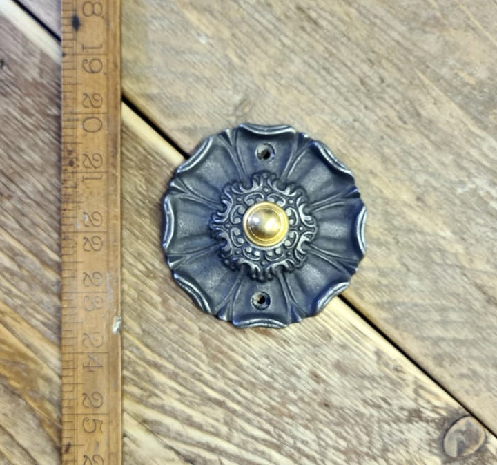 Door Bell Push EPPLEWORTH Brass Antique Iron 85mm Diameter
