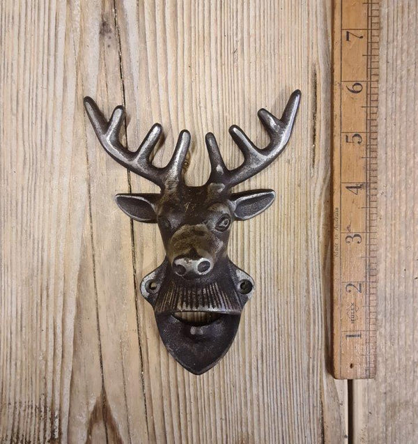 Bottle Opener Wall Mounted DEER HEAD ANTLER Antique Iron 150mm