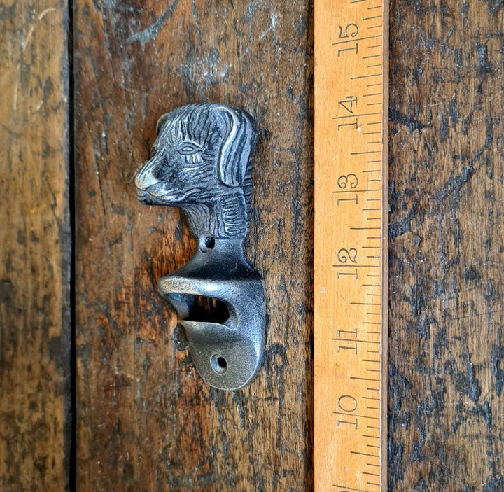 Bottle Opener Wall Mounted DOG FACE Cast Antique Iron