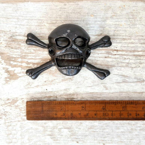Bottle Opener Wall Mounted SKULL CROSSBONES Antique Iron