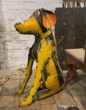 Ornament Tin SITTING DOG Upcycled Sheet Metal 450mm High (P22)