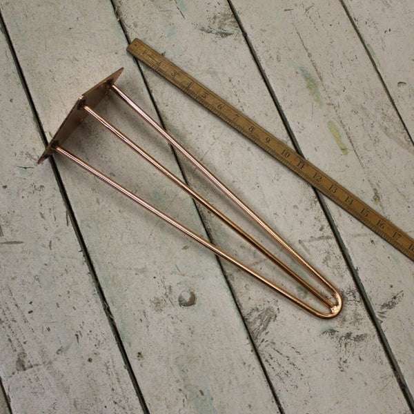Hairpin Leg 3 Prong Polished Copper 400mm