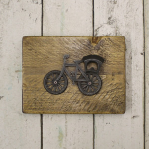 Cycle Bottle Opener on Wooden Plaque